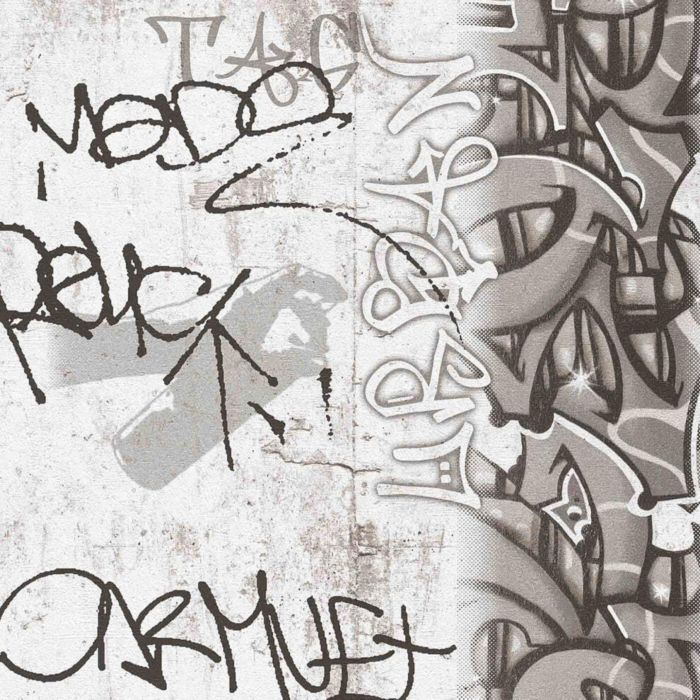 As Creation Graffiti Wallpaper Industrial Kids Concrete Effect Grey Black White