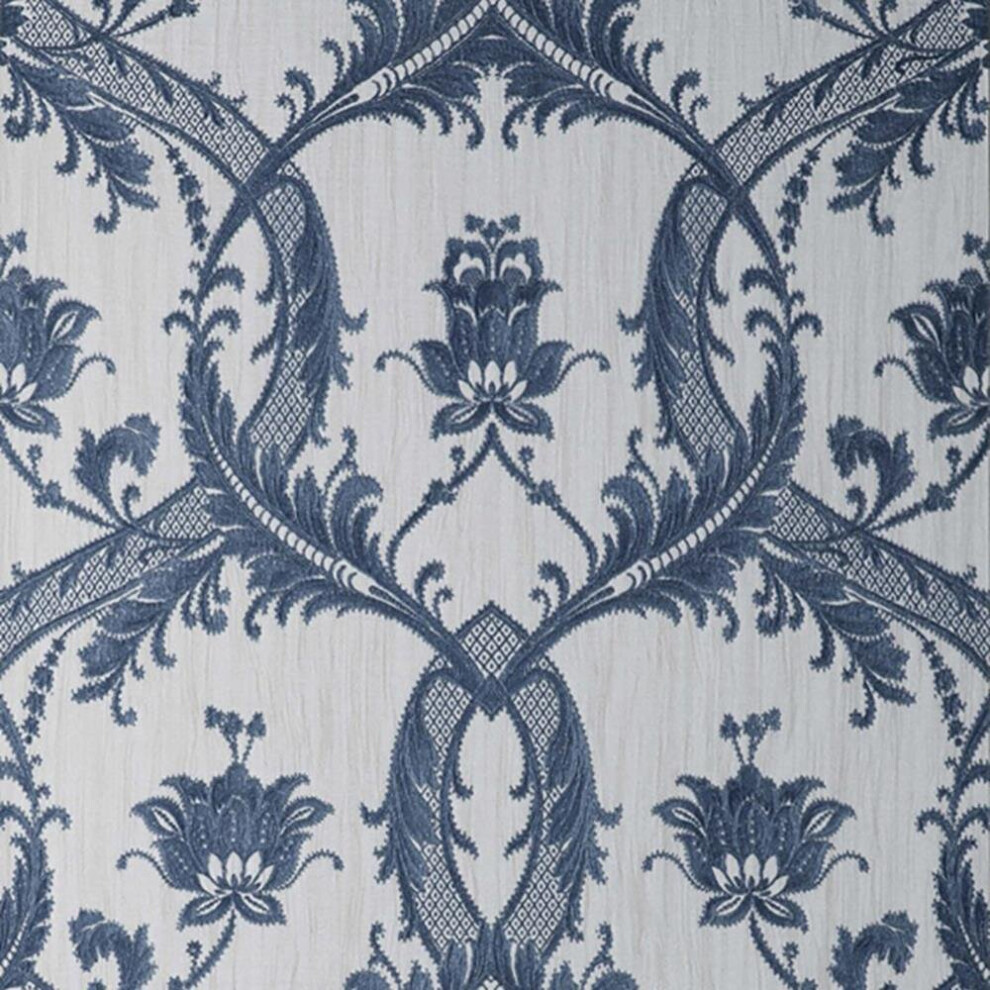 Fine Decor Damask Wallpaper Fine Décor Textured Heavyweight Vinyl Blue Glitter