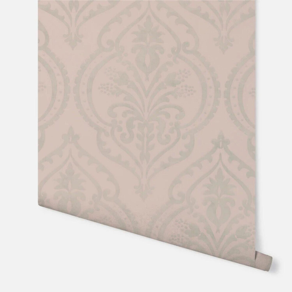 Arthouse Moroccan Damask Blush And Silver Wallpaper Textured Vinyl   .