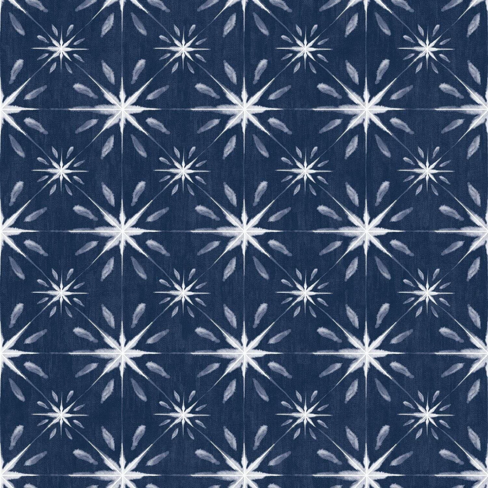 Galerie Blue And White Star Tile Effect Wallpaper Smooth Finish 5055430062956