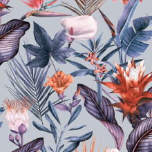 Flora Silver Wallpaper Debona Floral Tropical Jungle Lilac Purple Natural