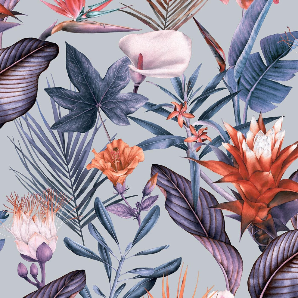 Flora Silver Wallpaper Debona Floral Tropical Jungle Lilac Purple Natural 5060119354642