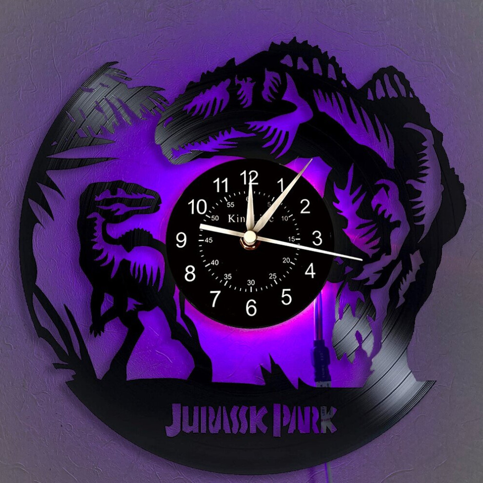 (WITH LED) Jurassic Vinyl Record Wall Quartz Clock | Home Decor Clock Unique Gifts for Kids,With Or Without LED Backlight Can Choose