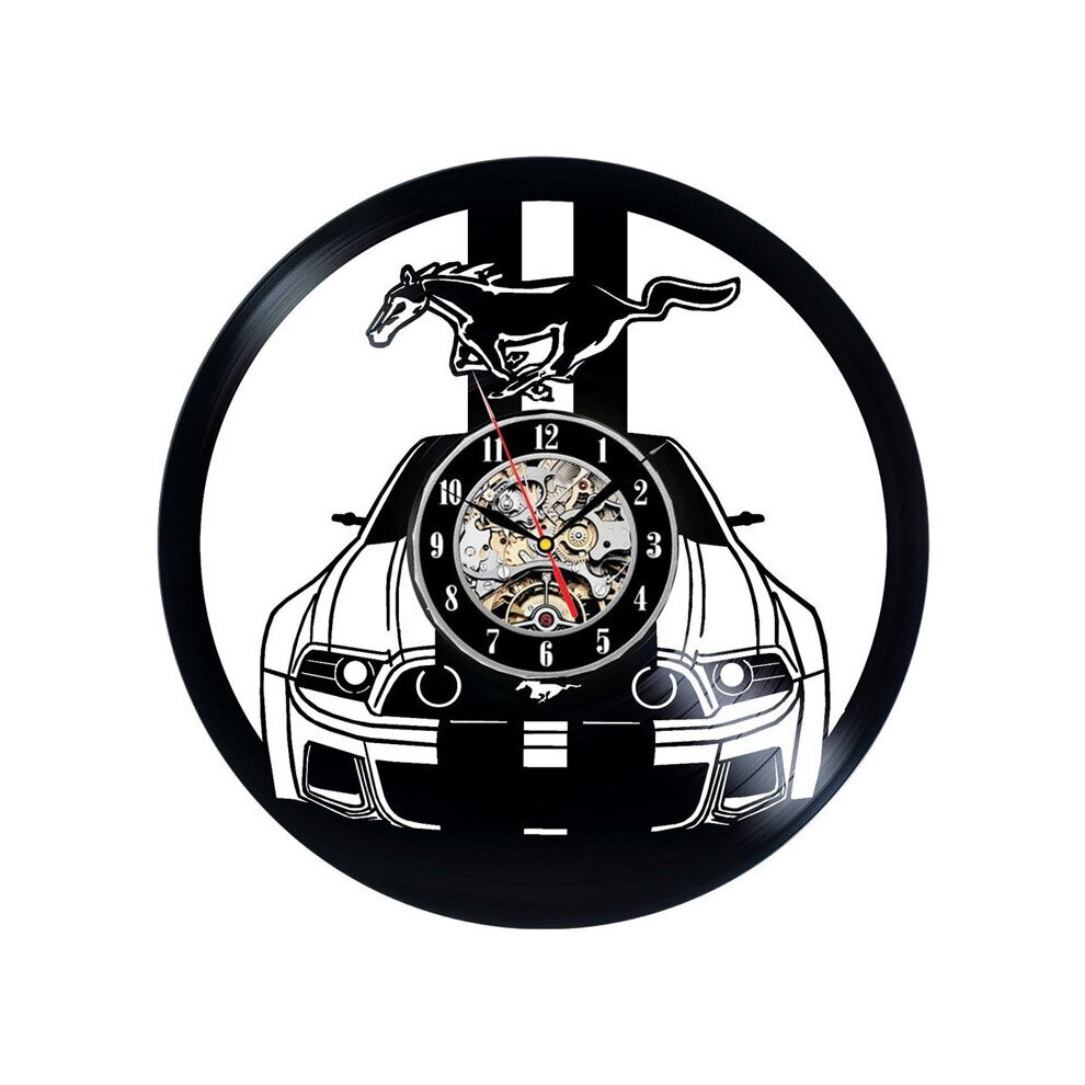 (NO.4 NO LED) Decoration Mustang Car Logo Vinyl Record Wall Clock,With Or Without LED Backlight Can Choose