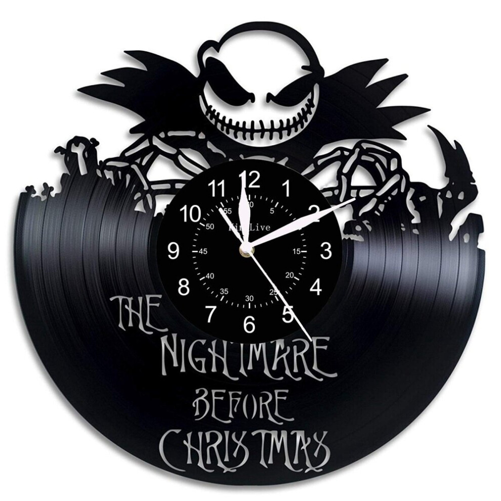 (NO1 WITH LED) Christmas Eve Horror The Nightmare  Before Christmas Decal Vinyl Record Wall Clock,With Or Without LED Backlight Can Choose