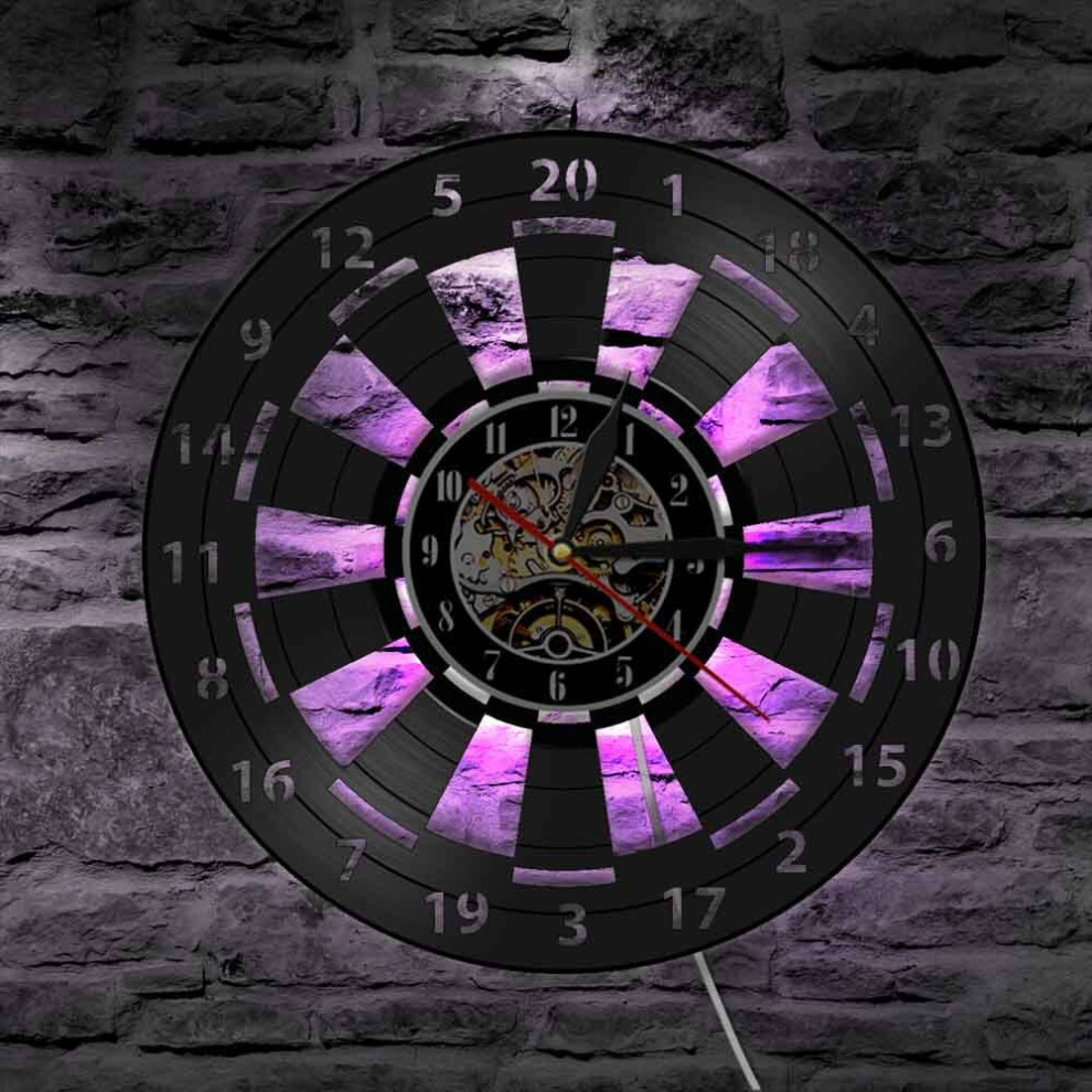 (WITH LED) Darts Game Dart Board Wall Clock ,Mancave Game Room Bar Pub Wall Decor Vinyl Record Wall Clock,With Or Without LED To Choose