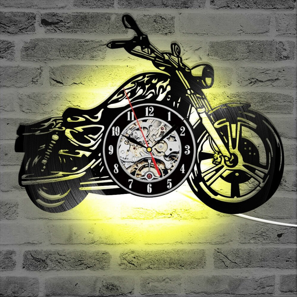 (WITH LED) 3D Wall Clock With LED Luminous, Motorcycle Rider Vinyl Record Clock ,Home Decor Motorcycle Fans Gift,With Or Without LED Backlight Can Cho