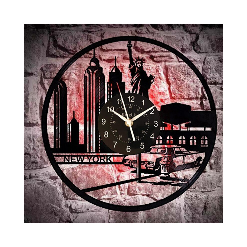 (WITH LED) New York City Decor Unique Art Vinyl Record Wall Clock,With Or Without LED Backlight Can Choose