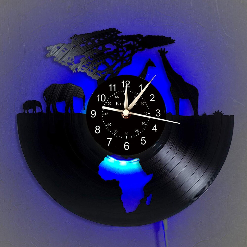 (WITH LED) Art League House LED Vinyl Clock Africa Safari Vinyl Record Wall Clock,With Or Without LED Backlight Can Choose