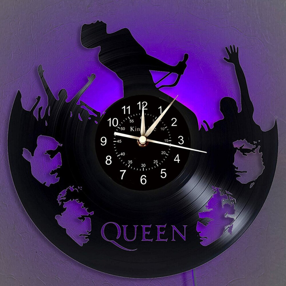 (WITH LED) 12 Inch Queen Vinyl Record Wall Clock | Music Home Bedroom Decoration Vinyl Sticker Clock | With Or Without LED To Choose