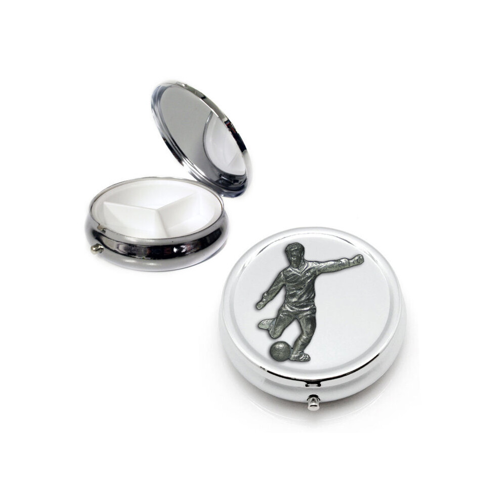 Knight Silver Footballer Round Pill Box