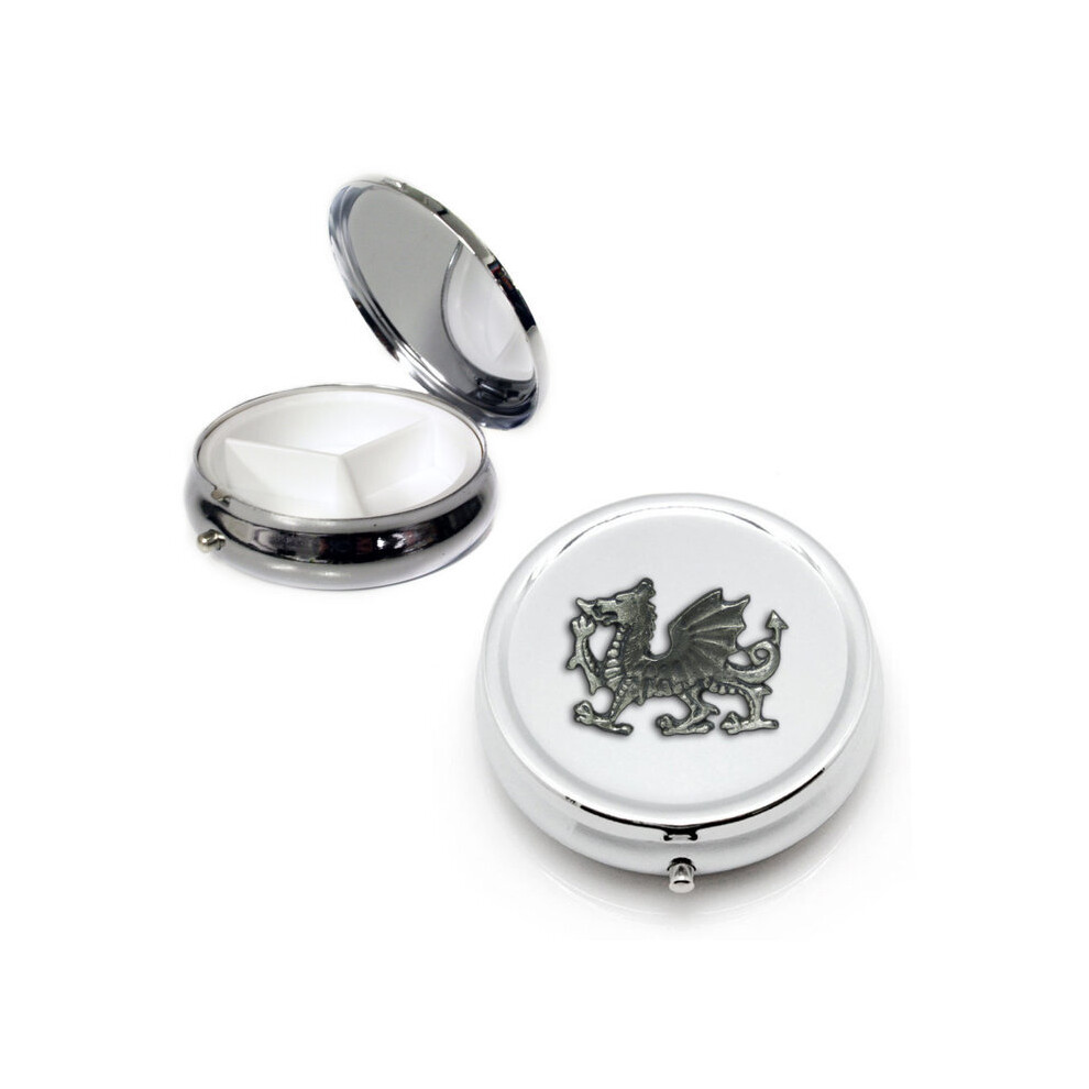 Knight Silver Welsh Dragon Round Pill Box