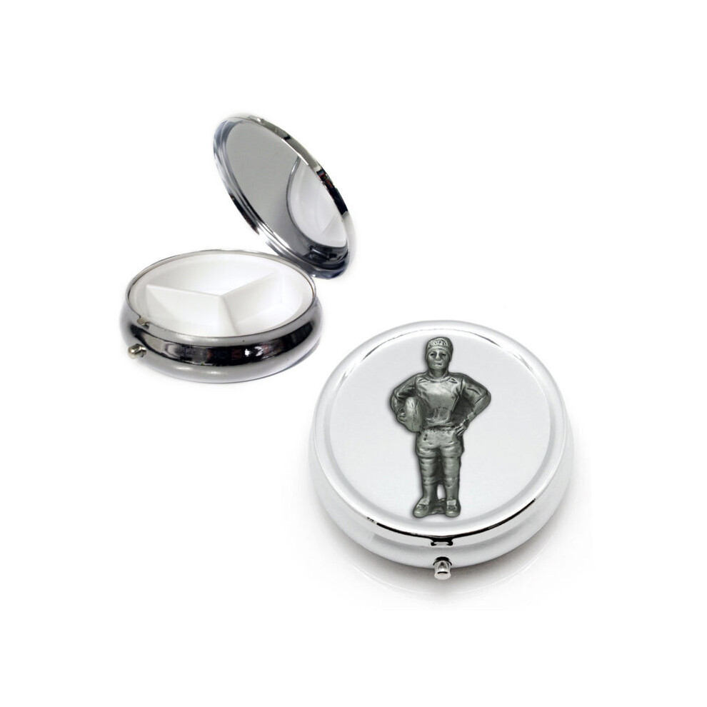 Knight Silver Rugby Round Pill Box