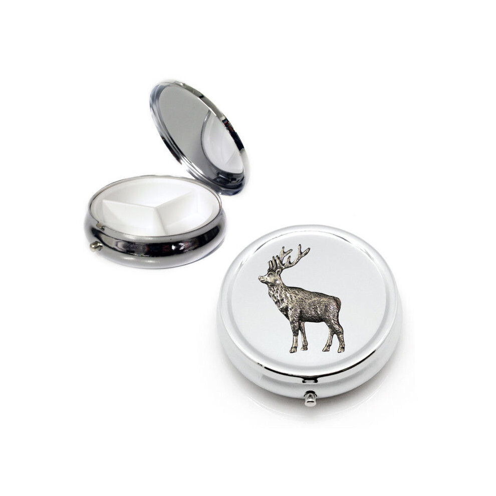 Knight Silver Stag Round Pill Box