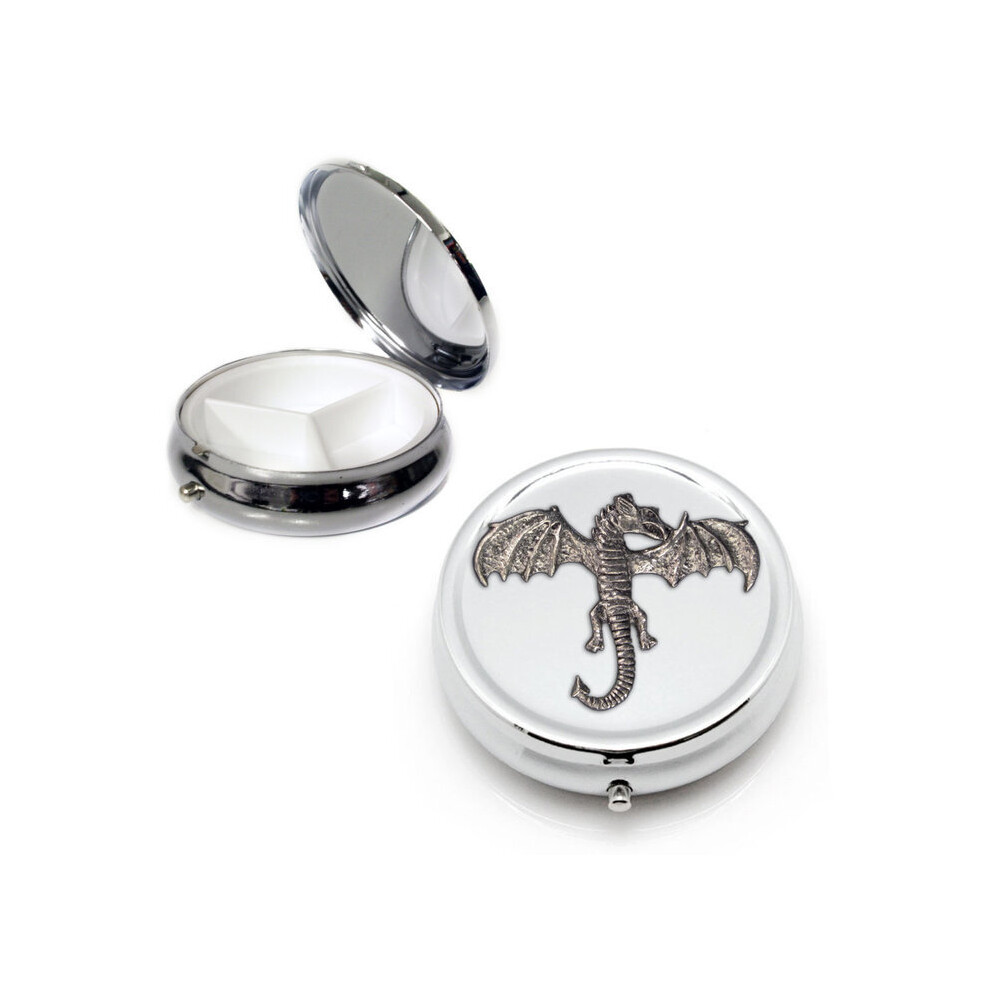 Knight Silver Dragon Round Pill Box