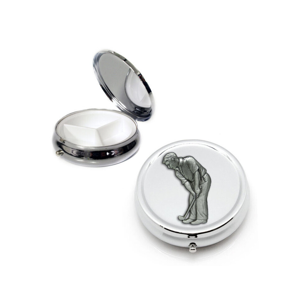 Knight Golf Silver Round Pill Box