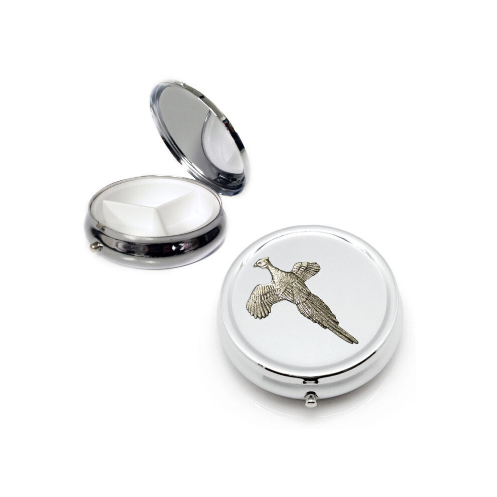 Knight Pheasant Silver Round Pill Box