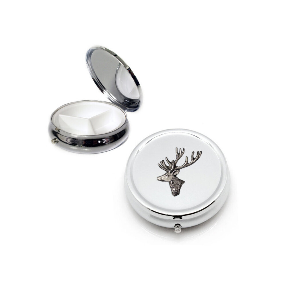 Knight Silver Stag Head Round Pill Box