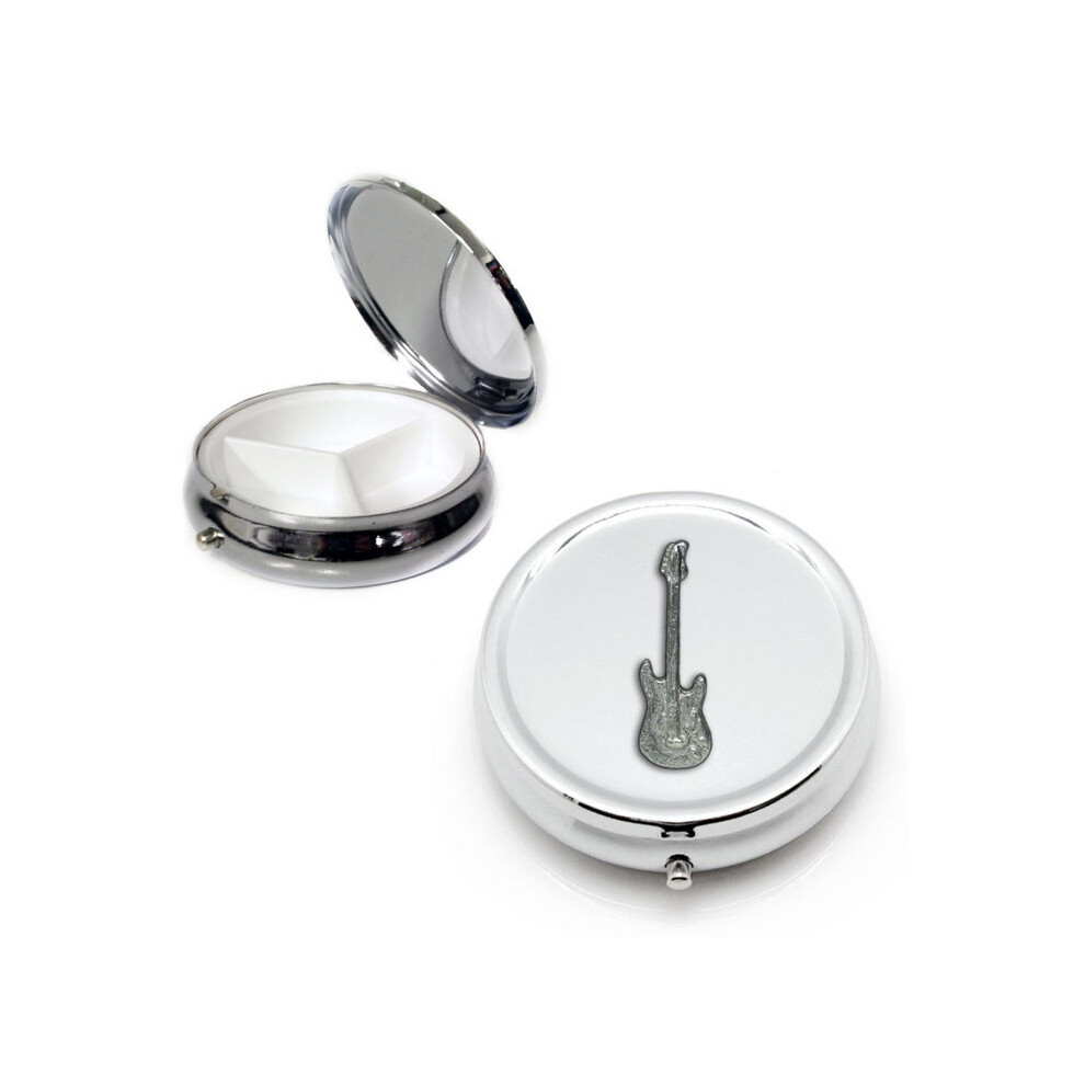 Knight Guitar Silver Round Pill Box