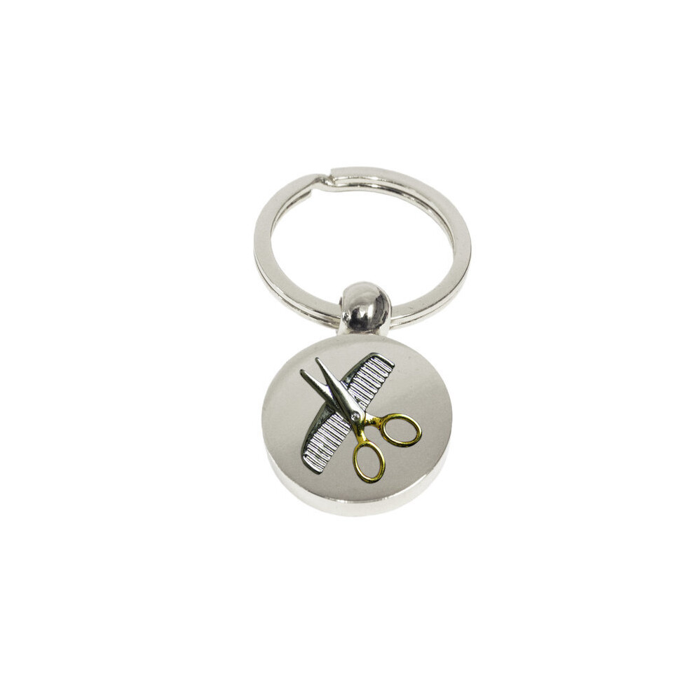 Knight Hair Stylist's Comb And Scissors Silver Keyring