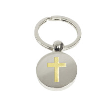 Gold Latin cross silver keyring