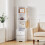Living And Home (4 Tier) Tall Slim Storage Shelf Beside Table with Lockable Drawer White 2