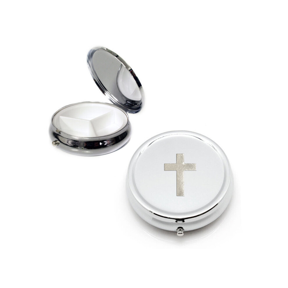Knight Silver Latin Cross Silver Round Pill Box