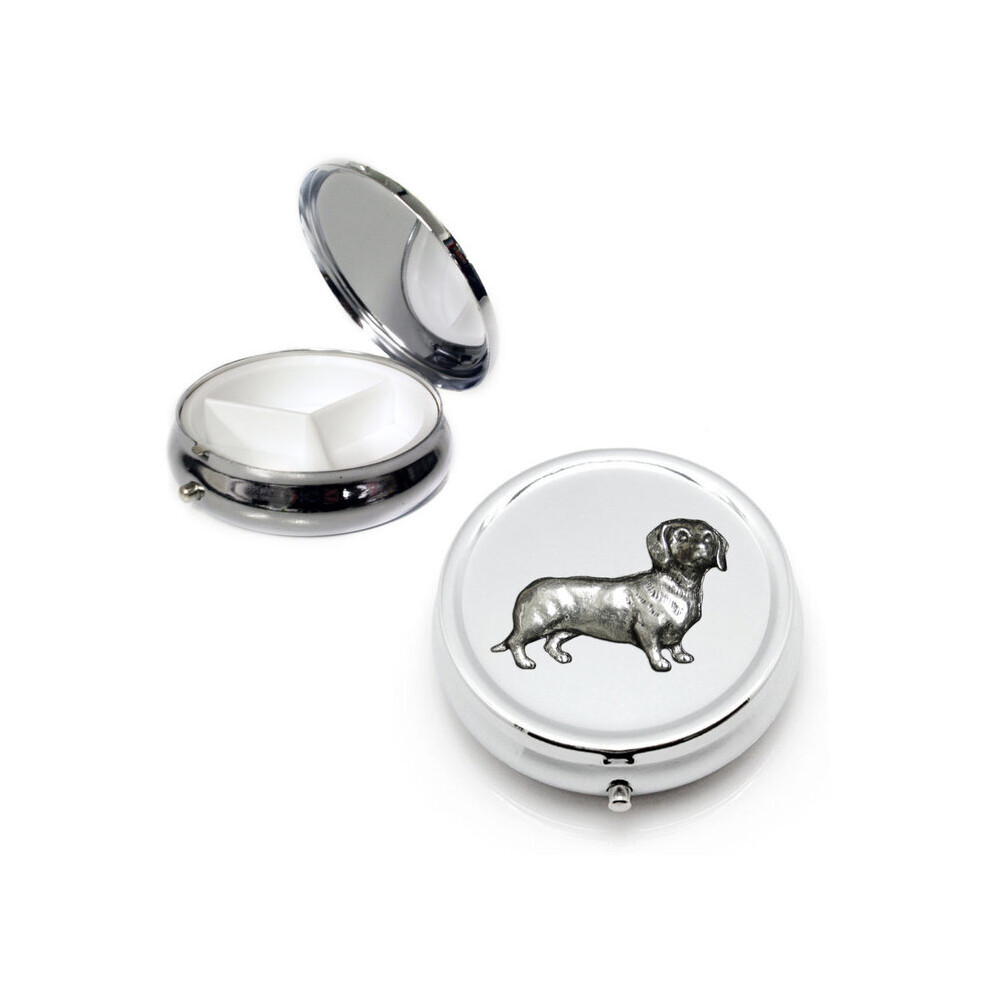 Knight Silver Daschund Sausage Dog Round Pill Box