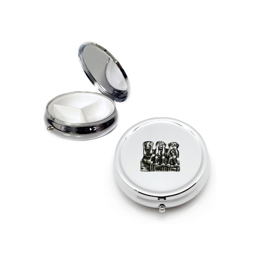 Knight Silver Three Wise Monkeys Round Pill Box