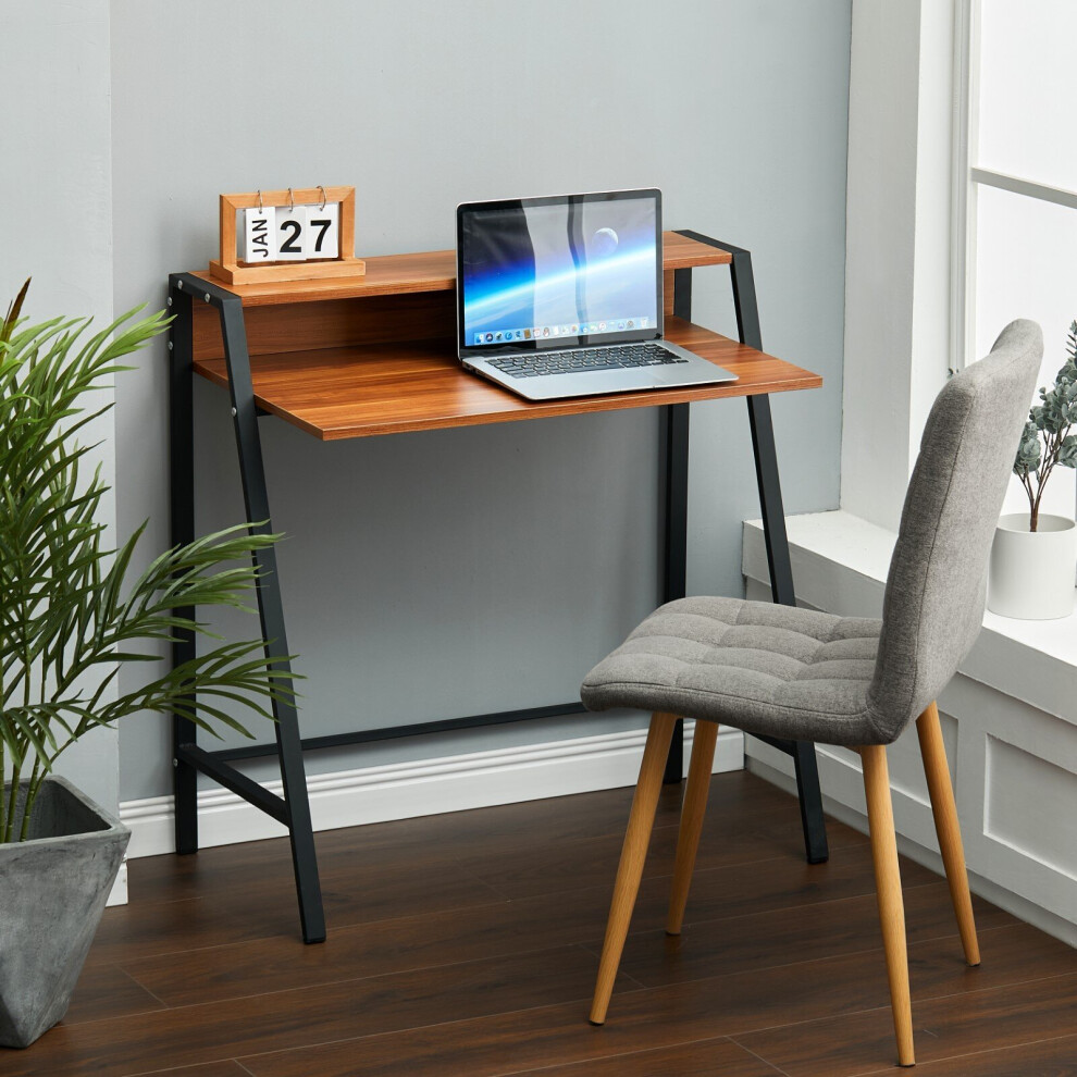 (Wood) 2-Tier Workstation Computer Laptop Desk Table with Storage Shelf