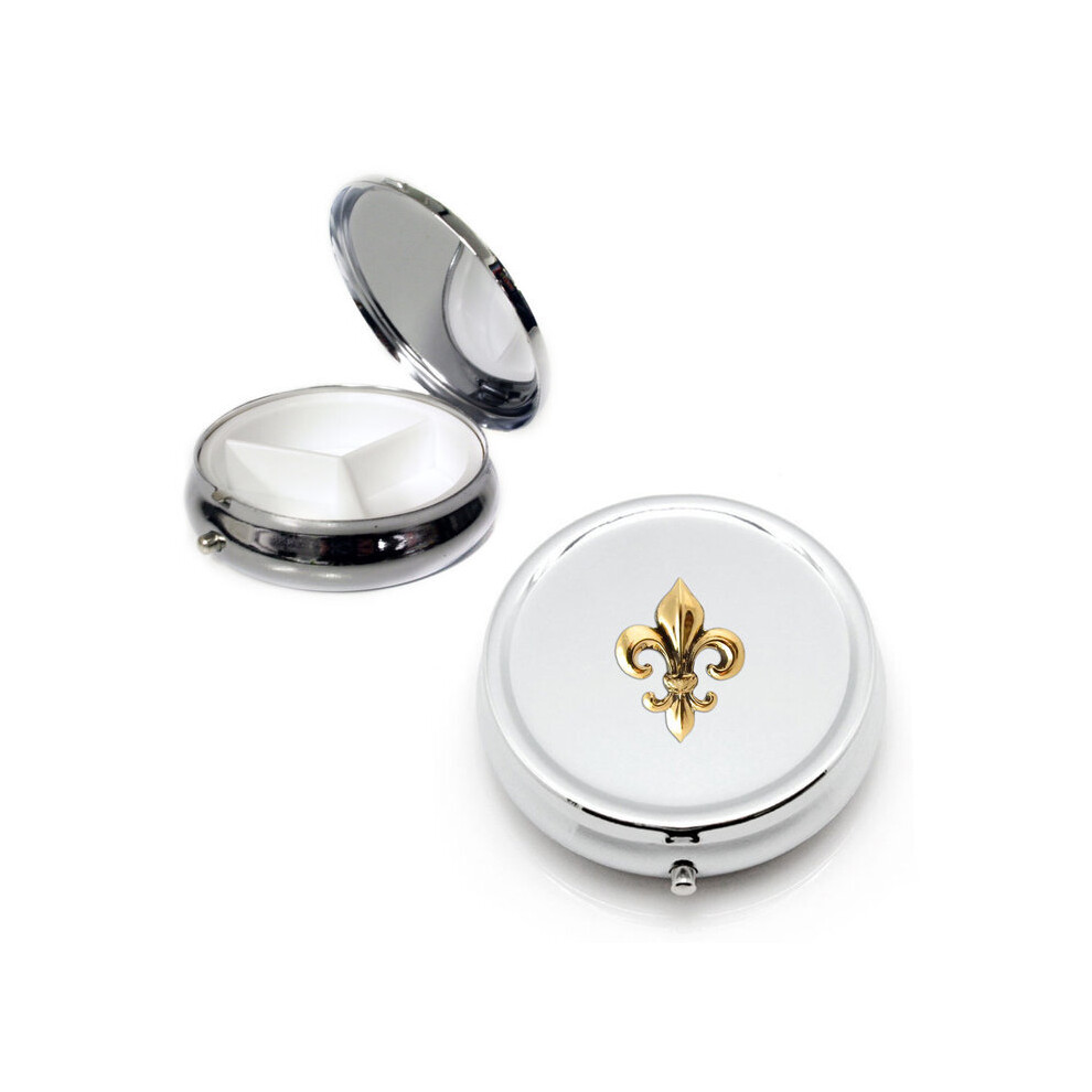 Knight Silver Fleur De Lis Round Pill Box
