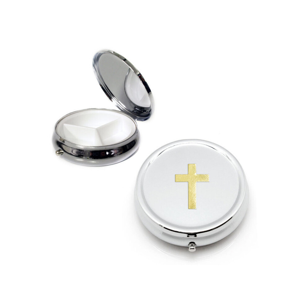 Knight Gold Latin Cross Silver Round Pill Box