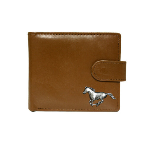 Galloping horse tan leather wallet