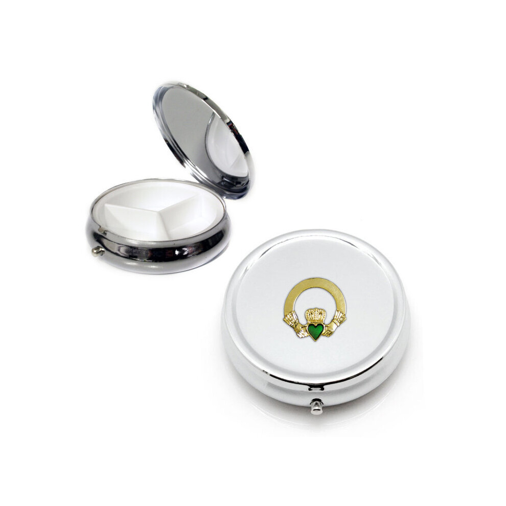 Knight Silver Irish Claddagh Round Pill Box