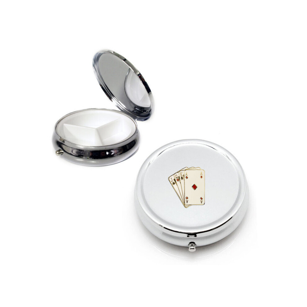 Knight Silver Poker Playing Cards Round Pill Box