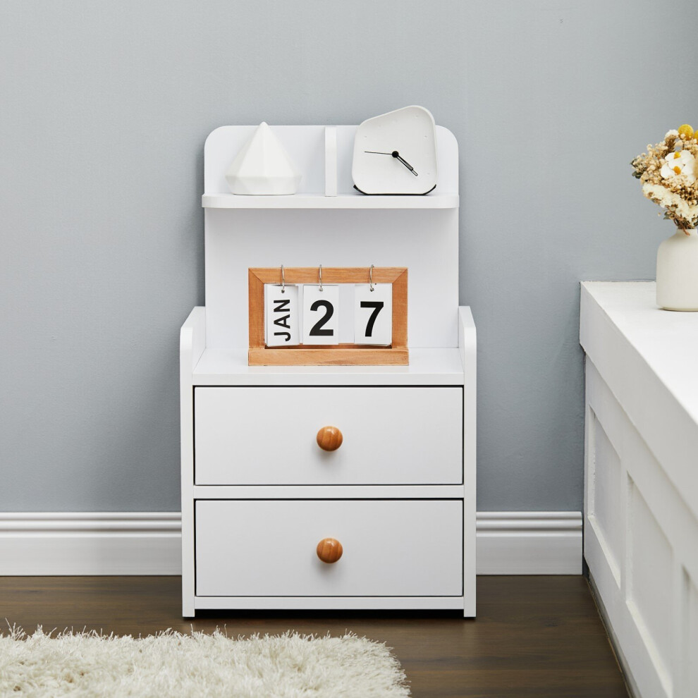 (White, 2 Drawer) Bedside Table Drawer Cabinet Bedroom Storage Nightstand Shelf