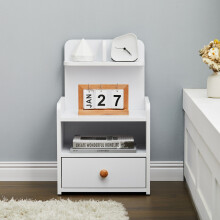 (White, 1 Drawer) Bedside Table Drawer Cabinet Bedroom Storage Nightstand Shelf