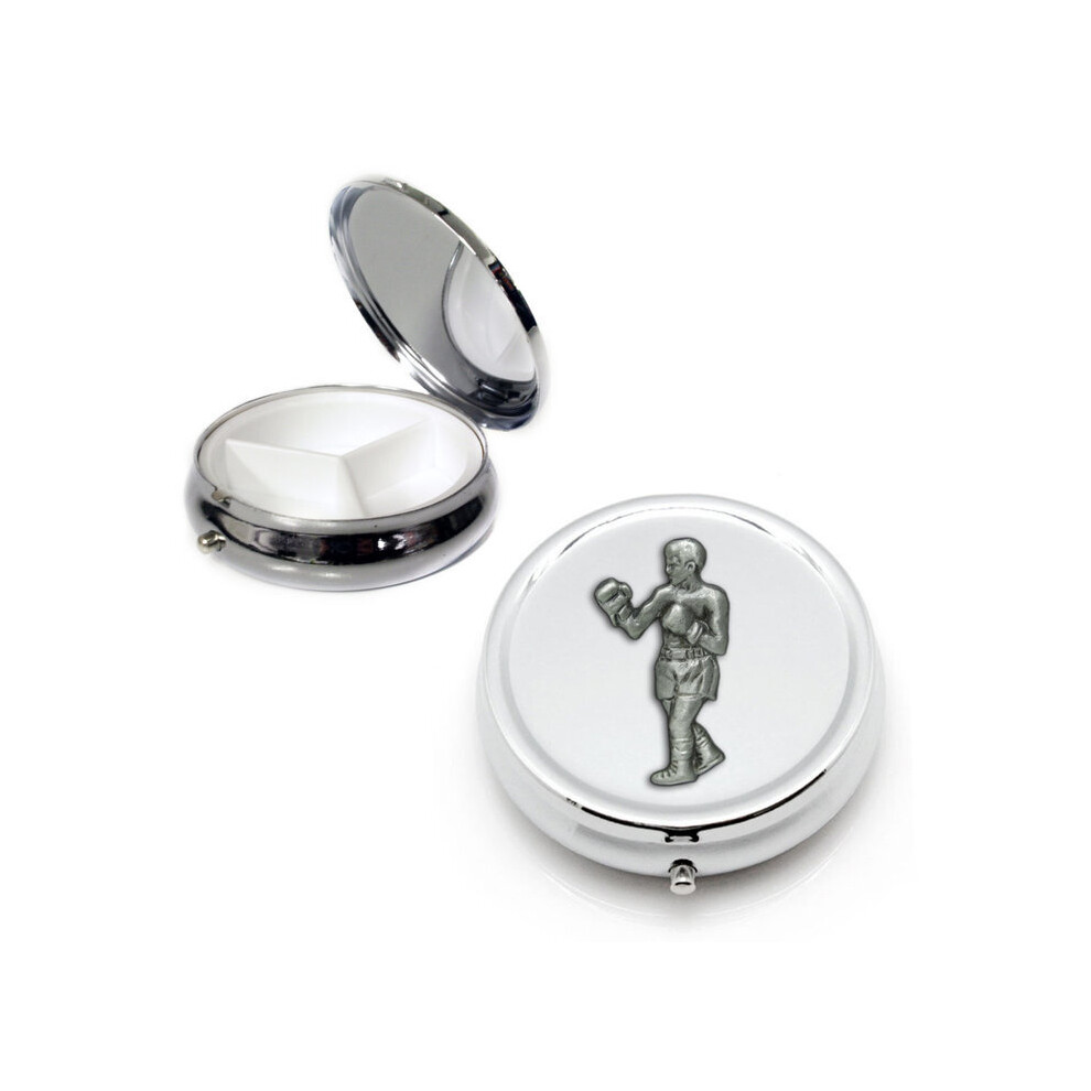 Knight Silver Boxing Round Pill Box