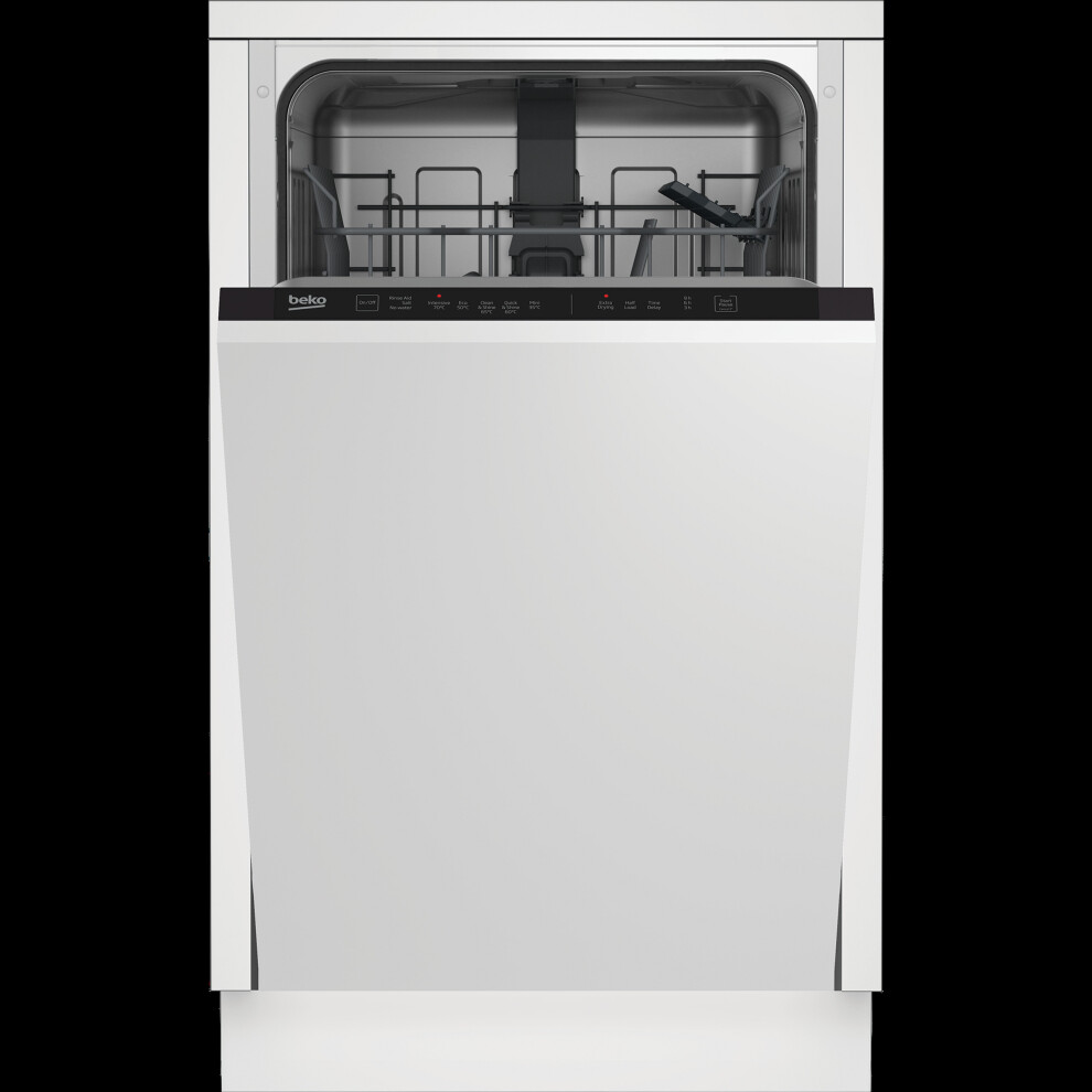 Beko DIS15020 Fully Integrated Slimline Dishwasher - Silver Control Panel with Fixed Door Fixing Kit