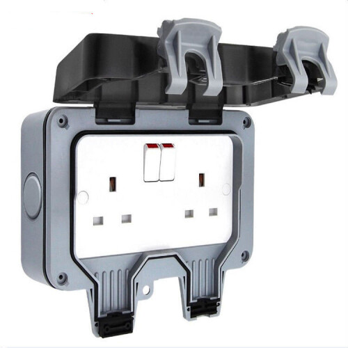 (Double) Outside Waterproof Socket 13A Wall Electrical Outlets IP66 Switched Plug Box UK