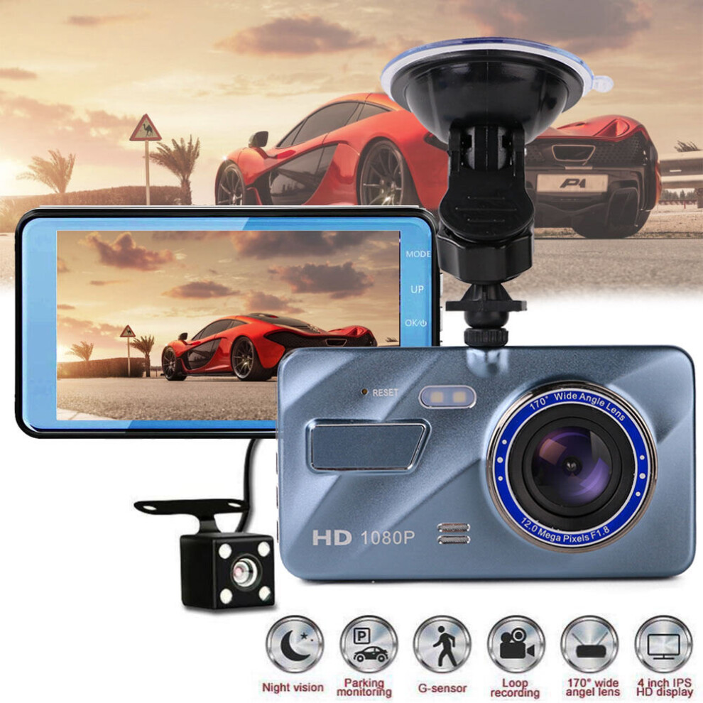 4'' 170Â° Wide Angle Dual Lens Touching Dash Cam Camera Car Recorder 7552103067129