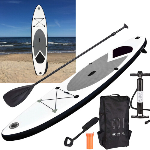 (Grey) SUP Surf Board with Adjustable Paddle, Ankle Strap, Pump & Carry