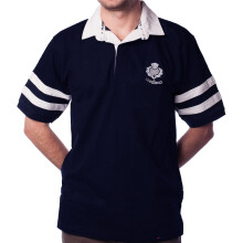 (L) Mens Rugby Shirt Scotland 2 Stripe Short Sleeve Navy