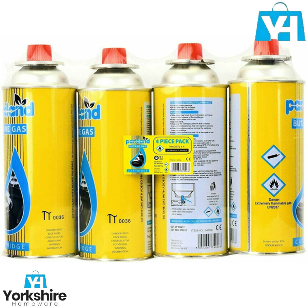 Parkland (Pack Of 4) Butane Gas Canister Bottles Can Portable Heater Cooker Bbq Camping Cooking Stove