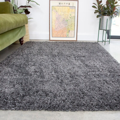 Shag Grey Accent Rug Non-Slip 68 x 114cm Supersoft Polyester 2