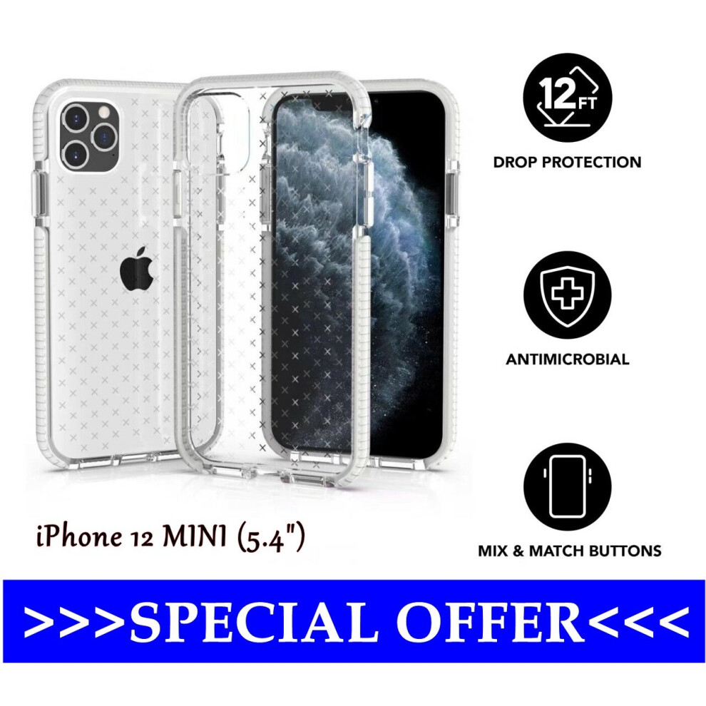 Tech21 Evo Check Antimicrobial 12ft Drop Protection Phone Case Cover For iPhone 12 Mini - Clear/White