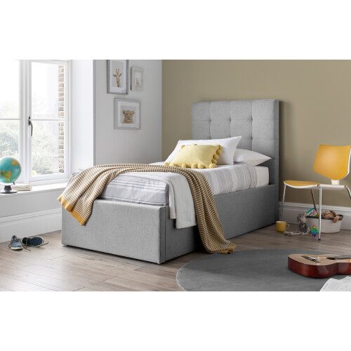 Bedmaster Candice Grey Fabric Ottoman Storage Bed Single 1