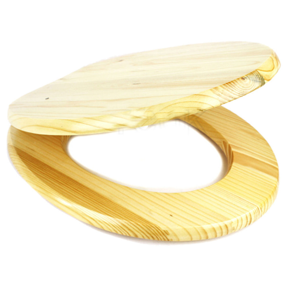 (NATURAL PINE) New 18" Mdf Universal Bathroom Wc Toilet Seat Easy Fit With Fittings Wooden W/C