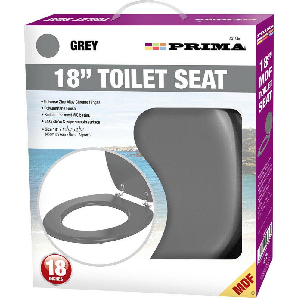 (GREY) New 18" Mdf Universal Bathroom Wc Toilet Seat Easy Fit With Fittings Wooden W/C