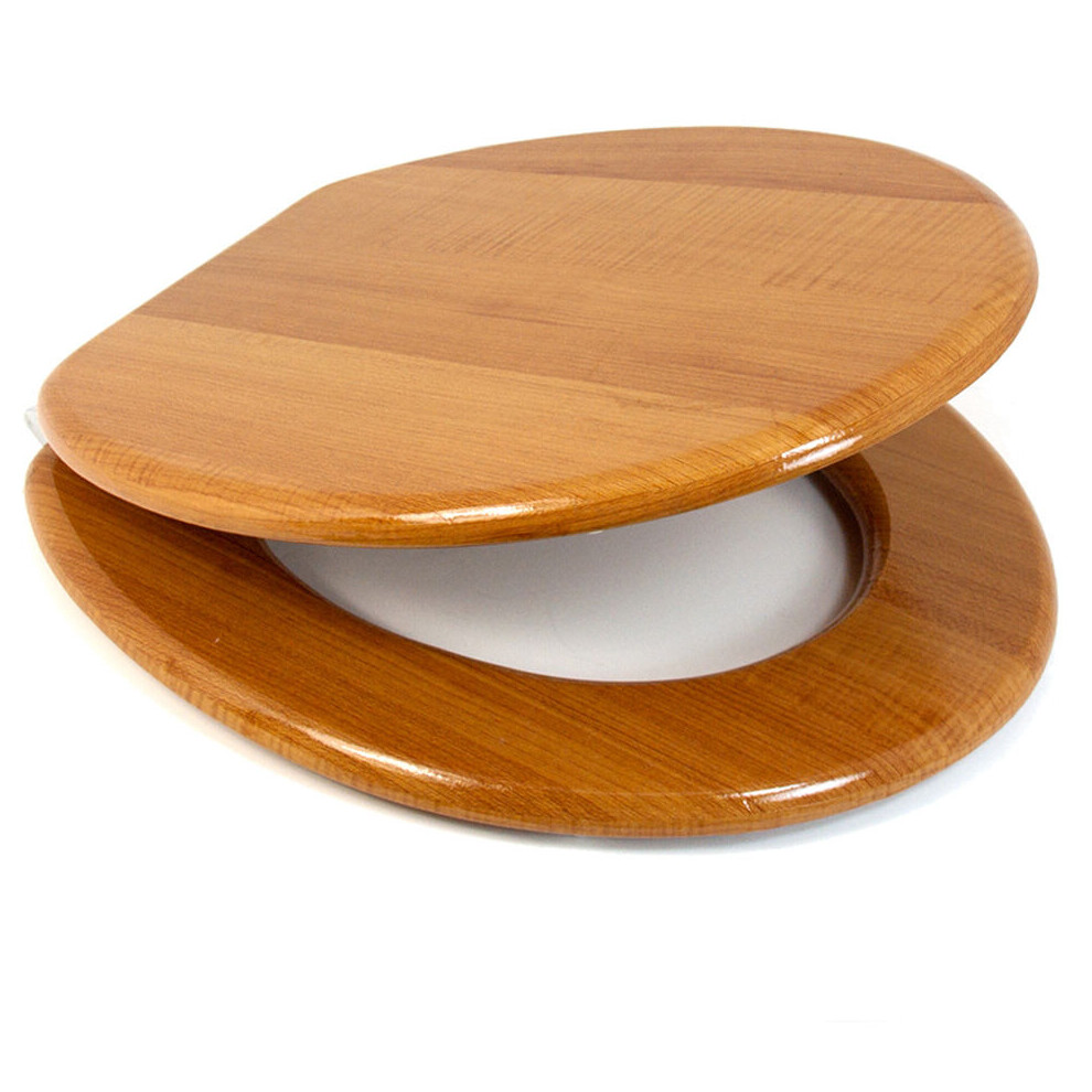 (ANTIQUE PINE) New 18" Mdf Universal Bathroom Wc Toilet Seat Easy Fit With Fittings Wooden W/C
